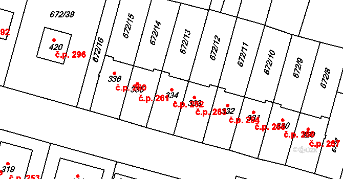 Krchleby 262 na parcele st. 334 v KÚ Krchleby u Nymburka, Katastrální mapa