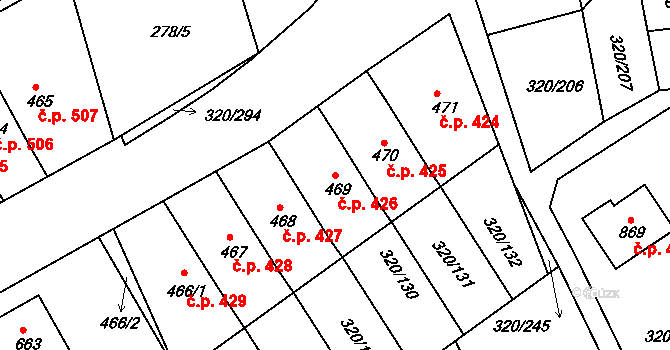 Přední Ptákovice 426, Strakonice na parcele st. 469 v KÚ Přední Ptákovice, Katastrální mapa