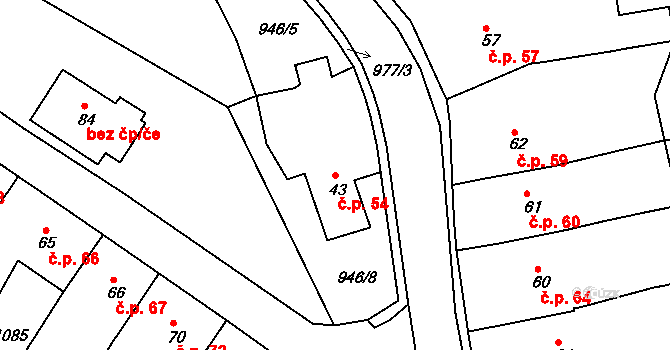 Chlístov 54 na parcele st. 43 v KÚ Chlístov u Rokytnice nad Rokytnou, Katastrální mapa