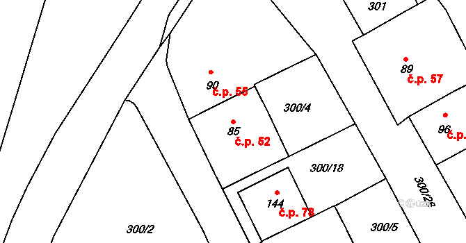 Jinošov 52 na parcele st. 85 v KÚ Jinošov, Katastrální mapa
