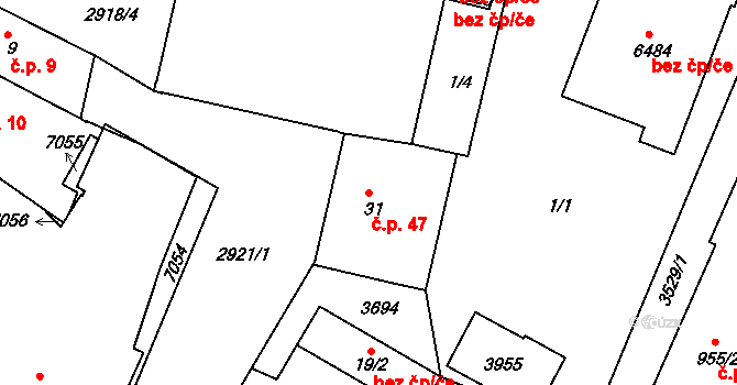 Chrudim I 47, Chrudim na parcele st. 31 v KÚ Chrudim, Katastrální mapa