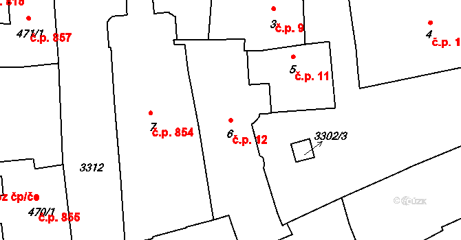 Pelhřimov 12 na parcele st. 6 v KÚ Pelhřimov, Katastrální mapa