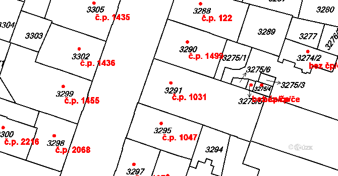 Teplice 1031 na parcele st. 3291 v KÚ Teplice, Katastrální mapa