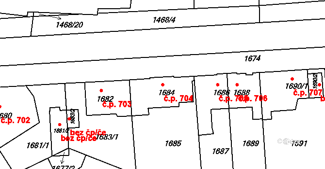 Frýdek 704, Frýdek-Místek na parcele st. 1684 v KÚ Frýdek, Katastrální mapa