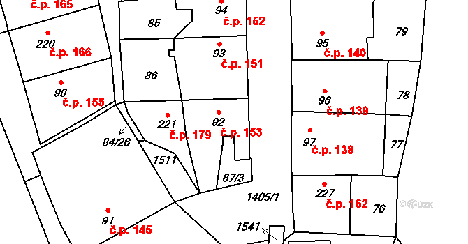 Blovice 153 na parcele st. 92 v KÚ Blovice, Katastrální mapa