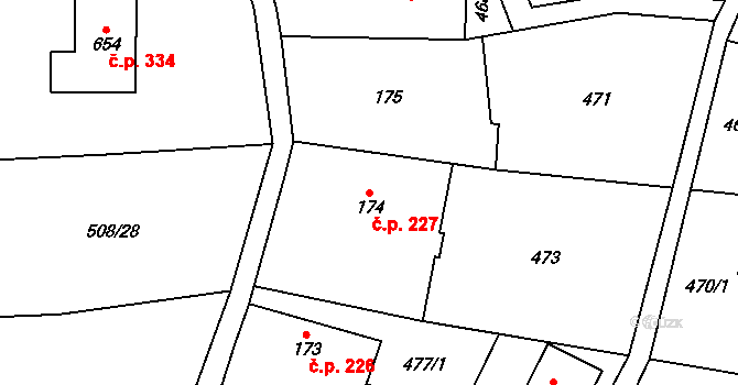 Liběchov 227 na parcele st. 174 v KÚ Liběchov, Katastrální mapa