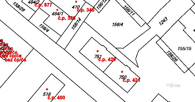 Úšovice 420, Mariánské Lázně na parcele st. 751 v KÚ Úšovice, Katastrální mapa