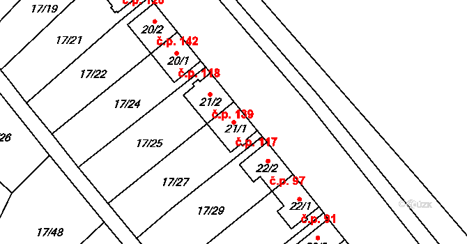 Svatava 117 na parcele st. 21/1 v KÚ Svatava, Katastrální mapa