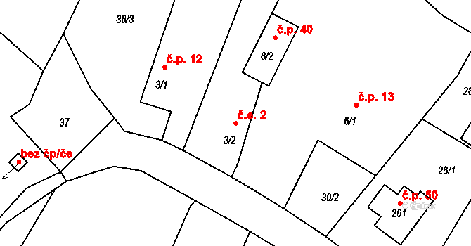 Ctiměřice 2 na parcele st. 3/2 v KÚ Ctiměřice, Katastrální mapa