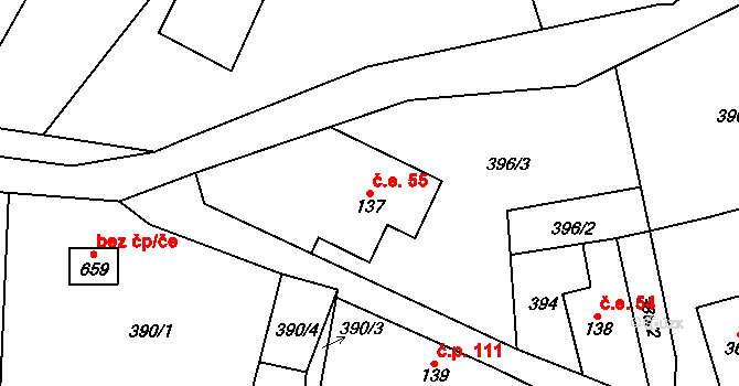 Olešnice v Orlických horách 55 na parcele st. 137 v KÚ Olešnice v Orlických horách, Katastrální mapa