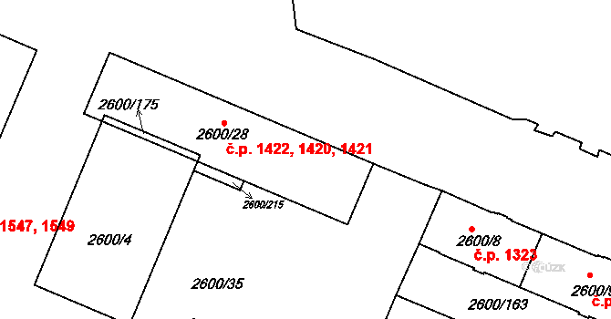 Turnov 1420,1421,1422 na parcele st. 2600/28 v KÚ Turnov, Katastrální mapa