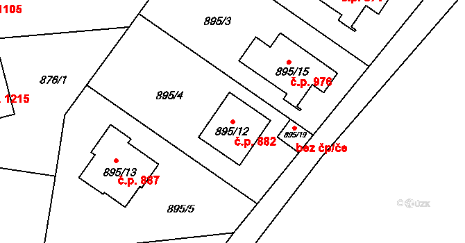 Stodůlky 882, Praha 13 na parcele st. 895/12 v KÚ Stodůlky, Katastrální mapa