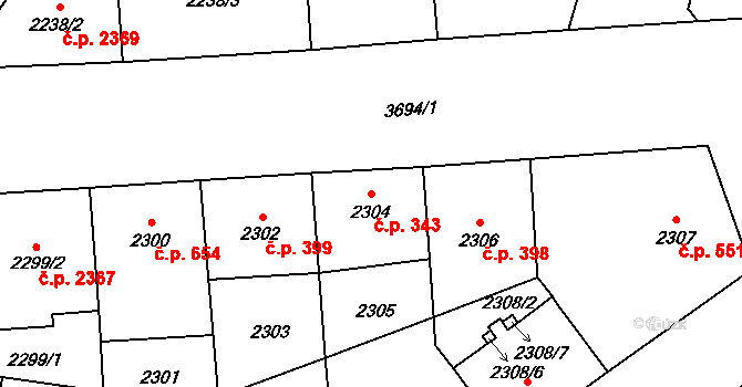 Břevnov 343, Praha na parcele st. 2304 v KÚ Břevnov, Katastrální mapa