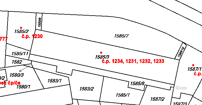 Vršovice 1231,1232,1233,1234, Praha na parcele st. 1585/3 v KÚ Vršovice, Katastrální mapa