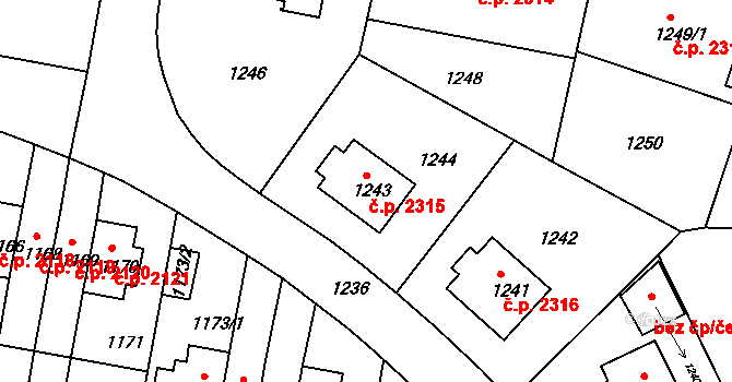 Záběhlice 2315, Praha na parcele st. 1243 v KÚ Záběhlice, Katastrální mapa