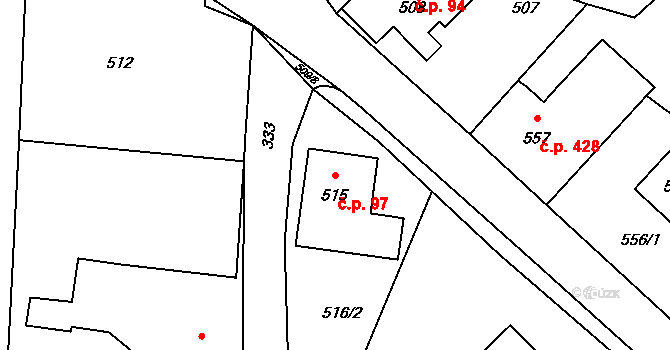 Rumburk 2-Horní Jindřichov 97, Rumburk na parcele st. 515 v KÚ Horní Jindřichov, Katastrální mapa