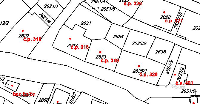 Rumburk 1 319, Rumburk na parcele st. 2633 v KÚ Rumburk, Katastrální mapa