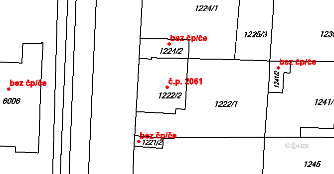 Česká Lípa 2061 na parcele st. 1222/2 v KÚ Česká Lípa, Katastrální mapa