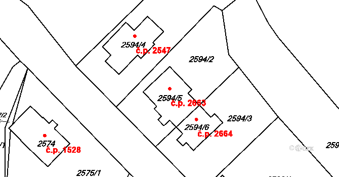 Česká Lípa 2663 na parcele st. 2594/5 v KÚ Česká Lípa, Katastrální mapa