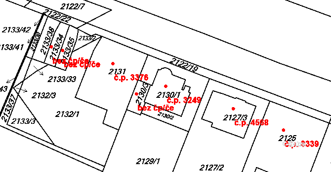 Chomutov 3249 na parcele st. 2130/1 v KÚ Chomutov II, Katastrální mapa