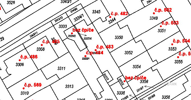 Jirkov 483 na parcele st. 3337/1 v KÚ Jirkov, Katastrální mapa