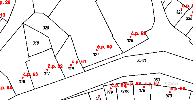 Horákov 60, Mokrá-Horákov na parcele st. 321 v KÚ Horákov, Katastrální mapa