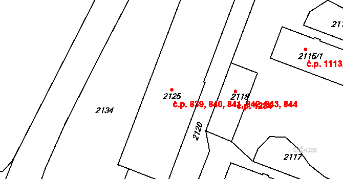 Kuřim 839,840,841,842,843, na parcele st. 2125 v KÚ Kuřim, Katastrální mapa