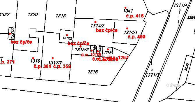 Kuřim 1268 na parcele st. 1315/3 v KÚ Kuřim, Katastrální mapa