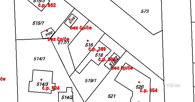 Černice 505, Plzeň na parcele st. 518 v KÚ Bručná, Katastrální mapa