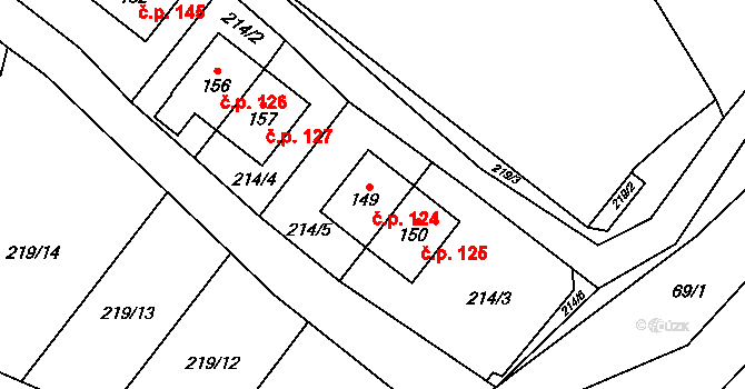 Nučice 124 na parcele st. 149 v KÚ Nučice, Katastrální mapa