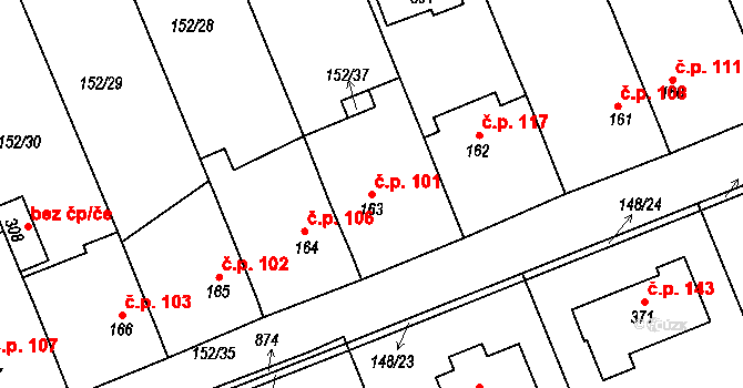 Nebovidy 101 na parcele st. 163 v KÚ Nebovidy, Katastrální mapa