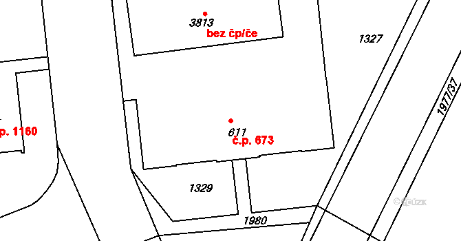 Slaný 673 na parcele st. 611 v KÚ Slaný, Katastrální mapa