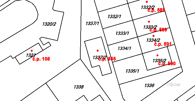 Týnec nad Labem 555 na parcele st. 1337/2 v KÚ Týnec nad Labem, Katastrální mapa