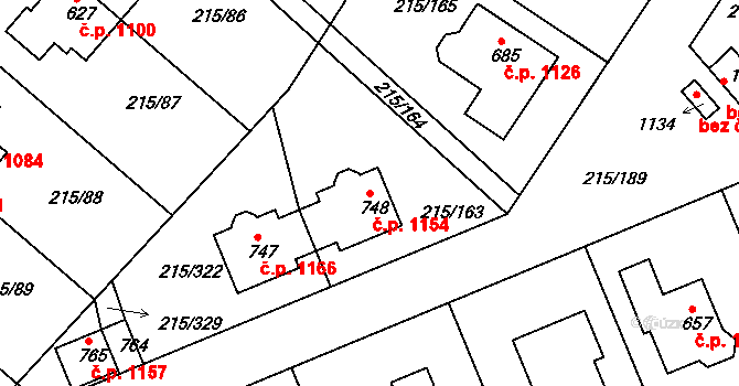 Rudná 1154 na parcele st. 748 v KÚ Hořelice, Katastrální mapa