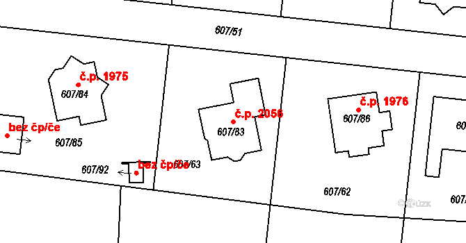 Bolevec 2056, Plzeň na parcele st. 607/83 v KÚ Bolevec, Katastrální mapa