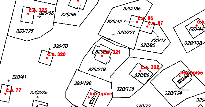 Milná 321, Frymburk na parcele st. 320/67 v KÚ Frymburk, Katastrální mapa