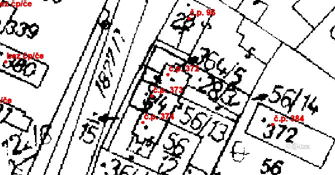 Přerov nad Labem 372 na parcele st. 364/5 v KÚ Přerov nad Labem, Katastrální mapa