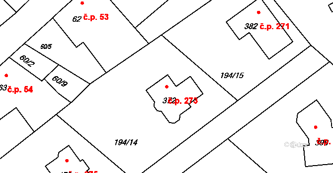 Bradlec 273 na parcele st. 372 v KÚ Bradlec, Katastrální mapa