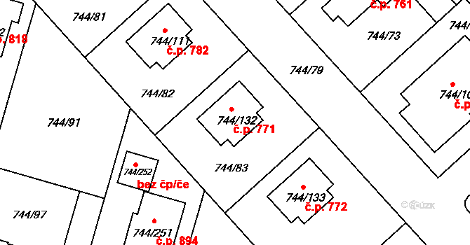 Kolovraty 771, Praha na parcele st. 744/132 v KÚ Kolovraty, Katastrální mapa