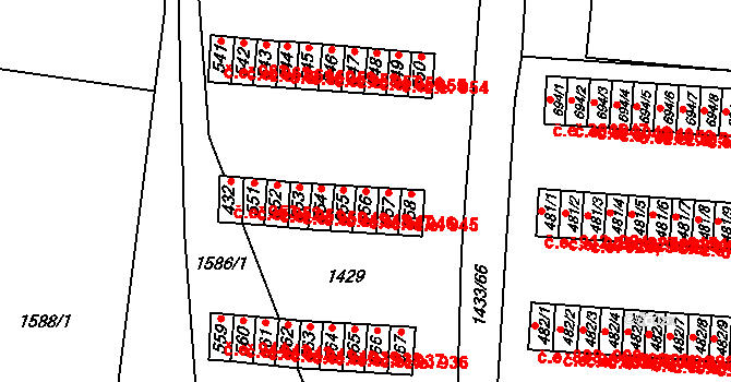 Příluky 947, Zlín na parcele st. 556 v KÚ Příluky u Zlína, Katastrální mapa