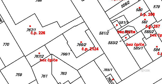 Bolevec 2124, Plzeň na parcele st. 766/2 v KÚ Bolevec, Katastrální mapa