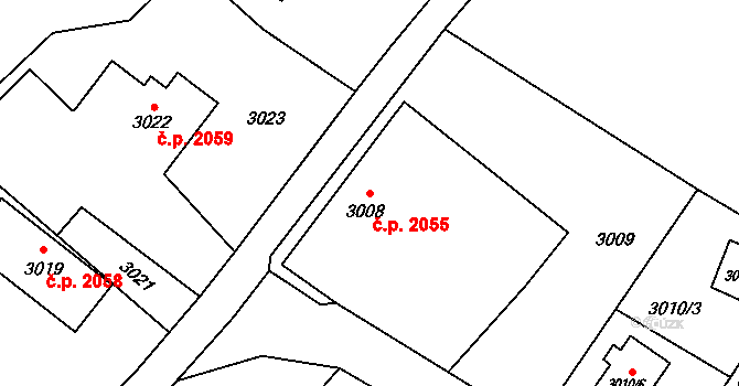 Prostřední Dvůr 2055, Vítkov na parcele st. 3008 v KÚ Vítkov, Katastrální mapa