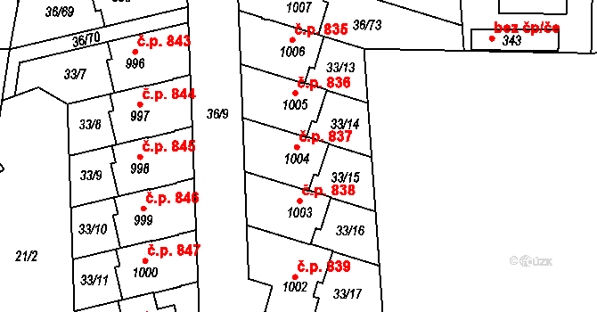 Hovorčovice 837 na parcele st. 1004 v KÚ Hovorčovice, Katastrální mapa