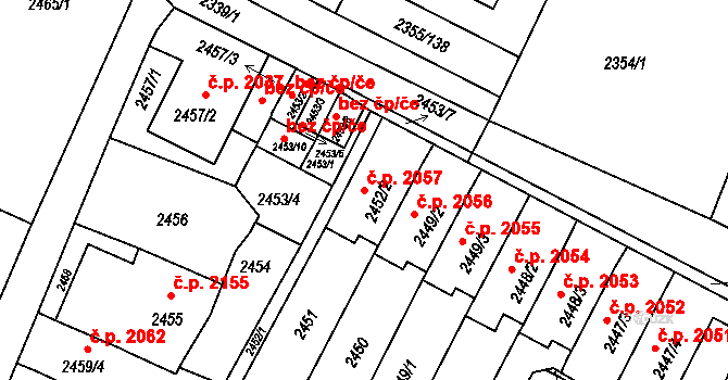 Předměstí 2057, Litoměřice na parcele st. 2452/2 v KÚ Litoměřice, Katastrální mapa