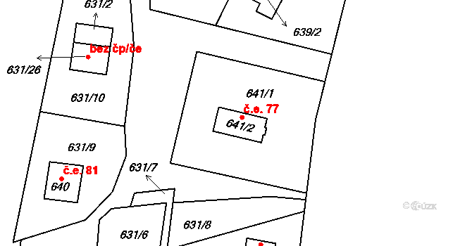 Čelkovice 77, Tábor na parcele st. 641/2 v KÚ Čelkovice, Katastrální mapa
