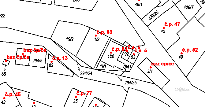 Holešín 83, Rájec-Jestřebí na parcele st. 120 v KÚ Holešín, Katastrální mapa