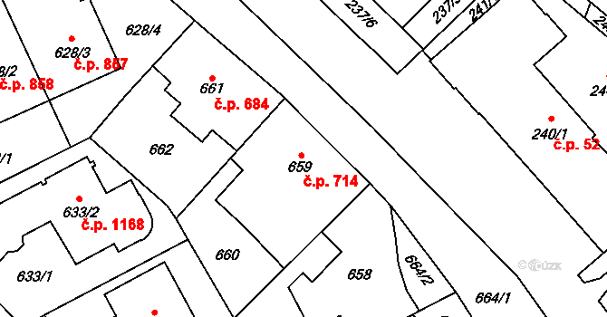 Chodov 714, Praha na parcele st. 659 v KÚ Chodov, Katastrální mapa