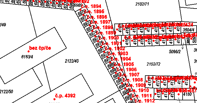 Hodonín 1901 na parcele st. 6977 v KÚ Hodonín, Katastrální mapa