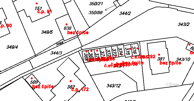 Kvíček 286, Slaný na parcele st. 370 v KÚ Kvíc, Katastrální mapa