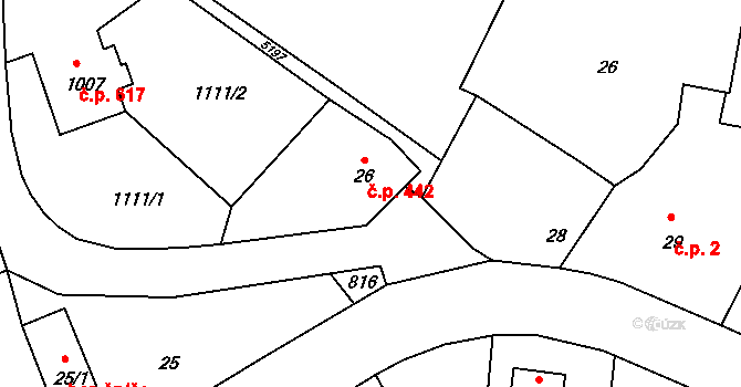 Vizovice 442 na parcele st. 26 v KÚ Vizovice, Katastrální mapa